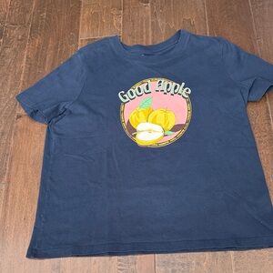 Tory Burch Navy Short Sleeve Tee with Yellow Apple Graphic